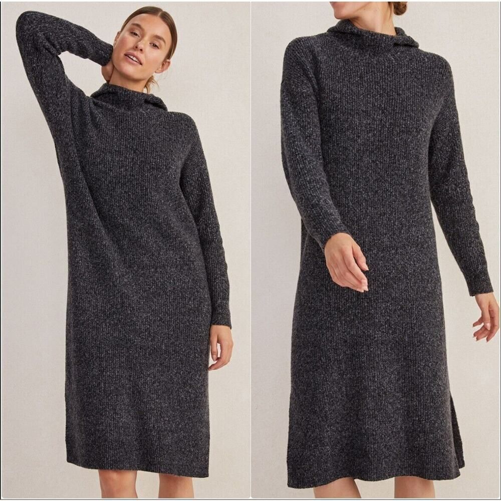 Haven Well‎ Within Sweater Dress Womens XS Hooded Lounge Stretch Rib Knit Midi